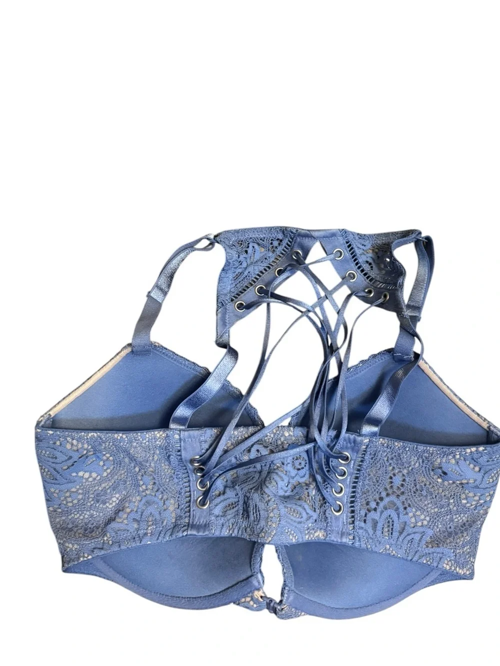 VICTORIA’S SECRET 34DD Very Sexy Push-Up Bra Front Close Strappy Back Blue Lace - Picture 17 of 17